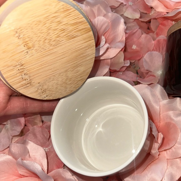 Salt and Pepper Ceramic Dishes with Wooden Lids and Spoon - Picture 2 of 4